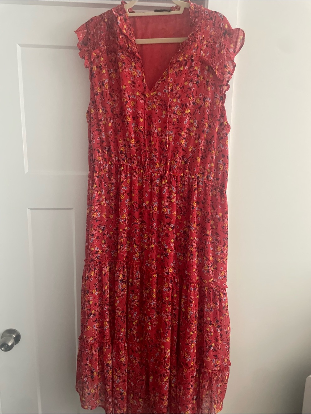 Jessica Simpson Red Floral Ruffle Midi Dress
